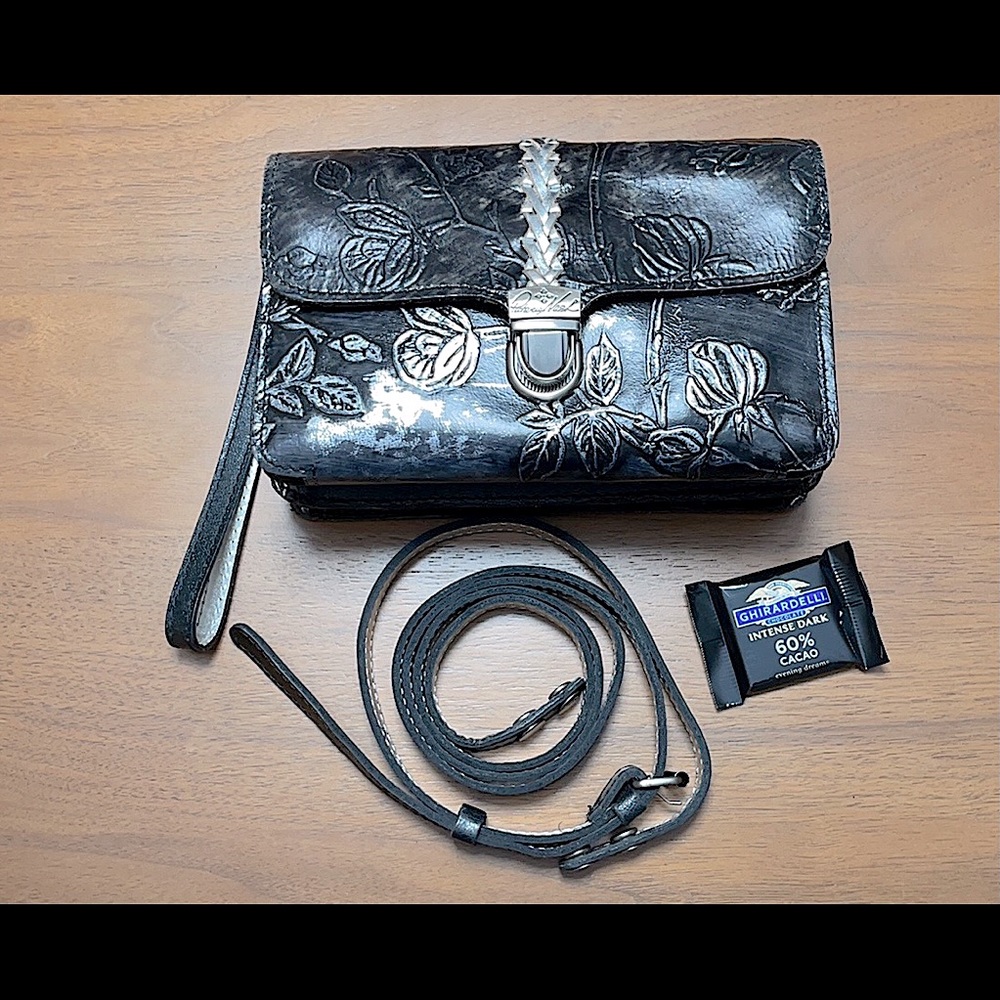 Patricia Nash Black Embossed Leather Crossbody Bag